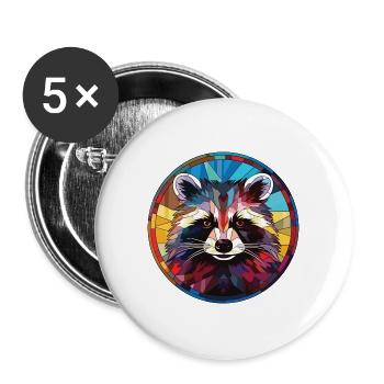 Waschbär bunte Aquarell Tier Illustration - Buttons groß 56 mm (5er Pack) - Weiß - Vorne