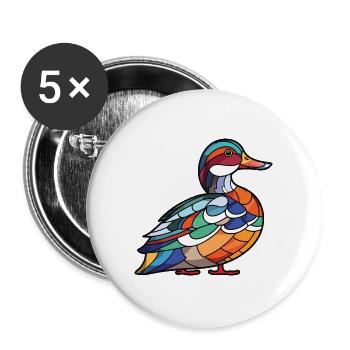 Mandarinente Bunte Aquarell-Tier-Karikatur - Buttons groß 56 mm (5er Pack) - Weiß - Vorne