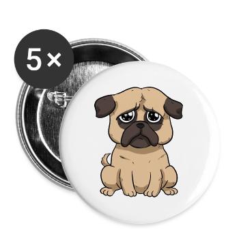Trauriger Mops - Buttons groß 56 mm (5er Pack) - Weiß - Vorne