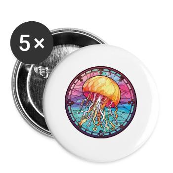 Quallenbunte Aquarell-Tierillustration - Buttons groß 56 mm (5er Pack) - Weiß - Vorne
