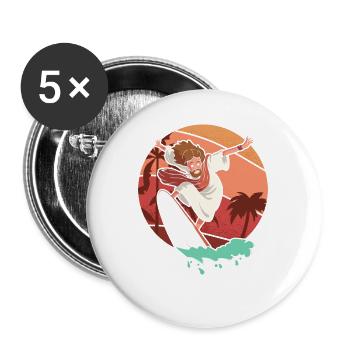 Surfen Jesus Christus Surfer Surfbrett Christ - Buttons groß 56 mm (5er Pack) - Weiß - Vorne