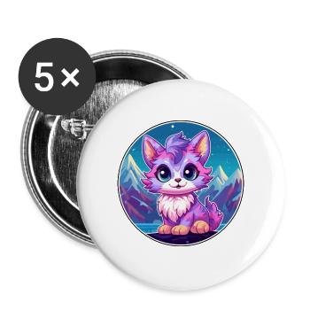 Pixie Cat Bunte Karikatur Aquarell Illustration - Buttons groß 56 mm (5er Pack) - Weiß - Vorne