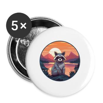 Waschbär buntes Aquarell Cartoon Kawaii Tier - Buttons groß 56 mm (5er Pack) - Weiß - Vorne