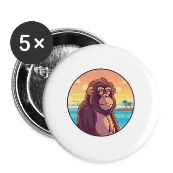 Pavian Aquarell Cartoon Kawaii Clipart Tier - Buttons groß 56 mm (5er Pack) - Weiß - Vorne