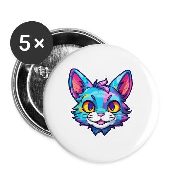 Pixie Bob Katze Rasse Aquarell Cartoon Kawaii Haustier - Buttons groß 56 mm (5er Pack) - Weiß - Vorne