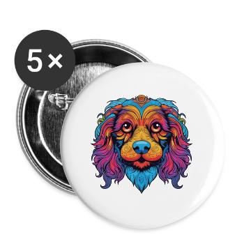 Bunter Hund Buntes Aquarell Tier Cartoon - Buttons groß 56 mm (5er Pack) - Weiß - Vorne