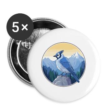 Blauer Eichelhäher Aquarell Karikatur Kawaii Haustier Tier Colo - Buttons groß 56 mm (5er Pack) - Weiß - Vorne