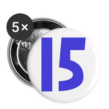 15. 15 JAHRE. 15-JÄHRIGES JUBILÄUM. 15-JÄHRIGES JUBILÄUM. - Buttons groß 56 mm (5er Pack) - Weiß - Vorne