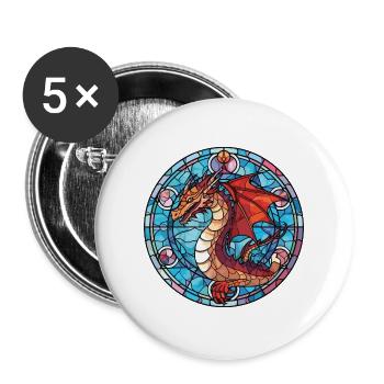 Drache Buntes Aquarell Tier Haustier Illustration - Buttons groß 56 mm (5er Pack) - Weiß - Vorne