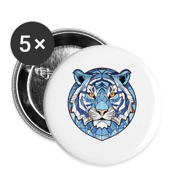 Blauer aquatischer Tiger Buntes Aquarell Tier Haustier - Buttons groß 56 mm (5er Pack) - Weiß - Vorne
