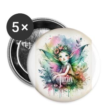 Leprechaun - Pixies - Blumen, Aquarell & Fee - Buttons groß 56 mm (5er Pack) - Weiß - Vorne