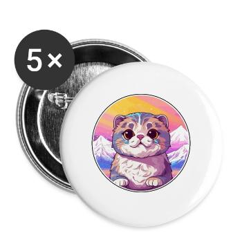 Scottish Fold Cat Bunte Karikatur Aquarell Illu - Buttons groß 56 mm (5er Pack) - Weiß - Vorne