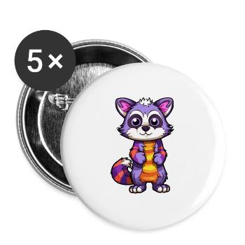 Waschbär buntes Aquarell Cartoon Kawaii Tier - Buttons groß 56 mm (5er Pack) - Weiß - Vorne