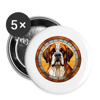 Bernhardiner Hunderasse Aquarellglas - Buttons groß 56 mm (5er Pack) - Weiß - Vorne