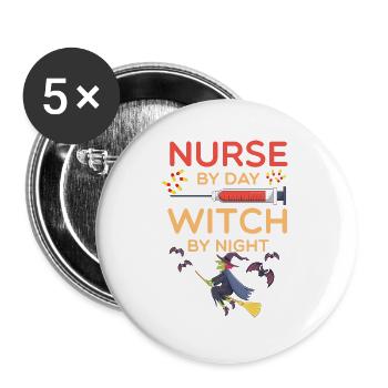 Krankenschwester Halloween Hexe Pflege Geschenk - Buttons groß 56 mm (5er Pack) - Weiß - Vorne