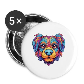 Bunter Hund Buntes Aquarell Tier Cartoon - Buttons groß 56 mm (5er Pack) - Weiß - Vorne