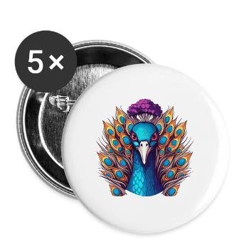 Pfau buntes Aquarell Cartoon Kawaii Tier - Buttons groß 56 mm (5er Pack) - Weiß - Vorne