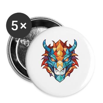 Drache Buntes Aquarell Tier Haustier Illustration - Buttons groß 56 mm (5er Pack) - Weiß - Vorne