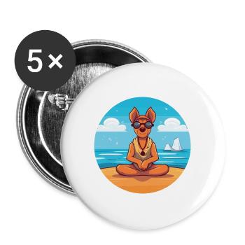 Hundekarikatur Yoga Strand Sommer Illustration - Buttons groß 56 mm (5er Pack) - Weiß - Vorne