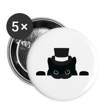 Top Hut Katze Monokel - Buttons groß 56 mm (5er Pack) - Weiß - Vorne