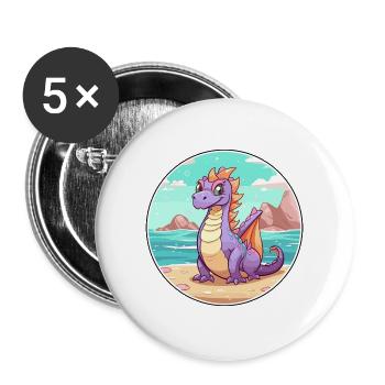 Drache Aquarell Karikatur Kawaii Clipart Tier - Buttons groß 56 mm (5er Pack) - Weiß - Vorne