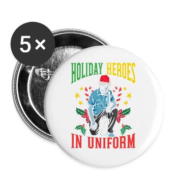 Feiertagshelden in Uniform Weihnachtsmann Polizei - Buttons groß 56 mm (5er Pack) - Weiß - Vorne