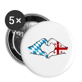 Bayern Georgien Flagge Hände Herzform used - Buttons groß 56 mm (5er Pack) - Weiß - Vorne