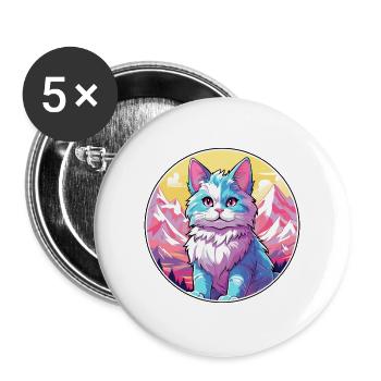 Amerikanische Bobtail-Katze Buntes Cartoon-Aquarell I - Buttons groß 56 mm (5er Pack) - Weiß - Vorne