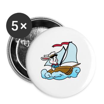 Seefahrendes Kaninchen Segelabenteuer - Buttons groß 56 mm (5er Pack) - Weiß - Vorne