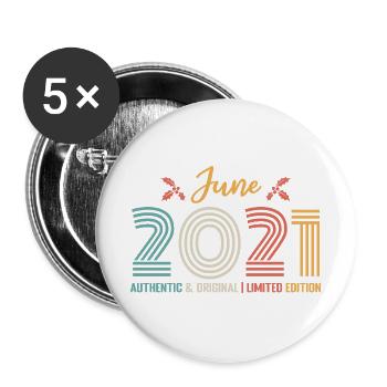 Juni 2021 Geburtstag Juni 2021 Retro Juni - Buttons groß 56 mm (5er Pack) - Weiß - Vorne