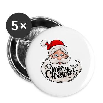Merry Christmas - Weihnachtsmann mit Rauschebart - Buttons groß 56 mm (5er Pack) - Weiß - Vorne
