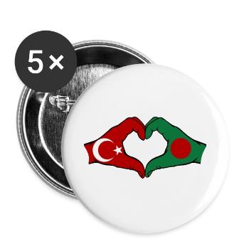 Türkei Bangladesch Hände Herzform - Buttons groß 56 mm (5er Pack) - Weiß - Vorne