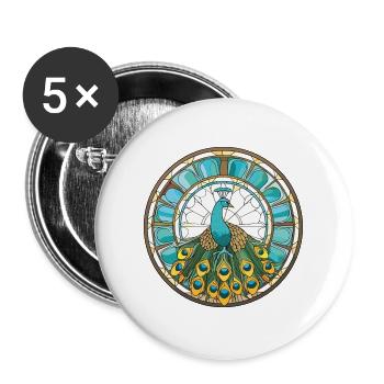 Pfauenbunte Aquarell-Tierillustration - Buttons groß 56 mm (5er Pack) - Weiß - Vorne