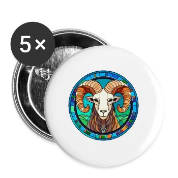 Widder-Buntglas-Cartoon-Kawaii-Tier - Buttons groß 56 mm (5er Pack) - Weiß - Vorne