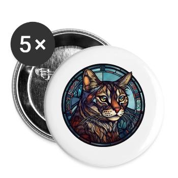 Kalifornisches Aquarellglas mit gespillter Katzenrasse - Buttons groß 56 mm (5er Pack) - Weiß - Vorne