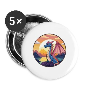 Drache Buntes Aquarell Cartoon Kawaii Tier - Buttons groß 56 mm (5er Pack) - Weiß - Vorne