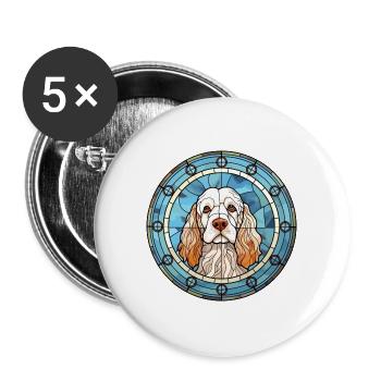 Clumber Spaniel Hund Rasse Buntes Glas Bunt W - Buttons groß 56 mm (5er Pack) - Weiß - Vorne