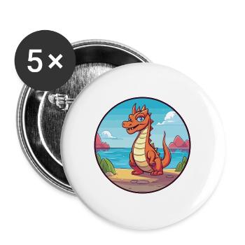 Drache Aquarell Karikatur Kawaii Clipart Tier - Buttons groß 56 mm (5er Pack) - Weiß - Vorne