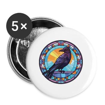 Krähe Buntes Aquarell Tier Haustier Illustration - Buttons groß 56 mm (5er Pack) - Weiß - Vorne