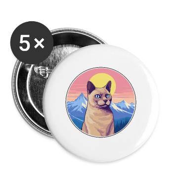 Europäische burmesische Katze bunte Karikatur Aquarell I - Buttons groß 56 mm (5er Pack) - Weiß - Vorne