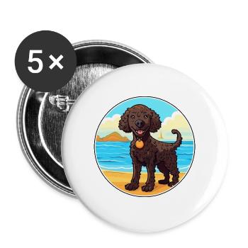 Lockig beschichteter Retriever Hund Rasse Cartoon Kawaii - Buttons groß 56 mm (5er Pack) - Weiß - Vorne