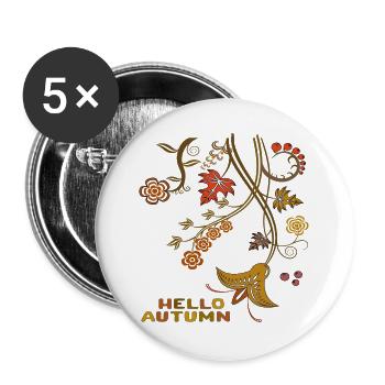 Hello Autumn, Hallo Herbst - Buttons groß 56 mm (5er Pack) - Weiß - Vorne