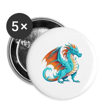 Drache Buntes Aquarell Cartoon Kawaii Tier - Buttons groß 56 mm (5er Pack) - Weiß - Vorne