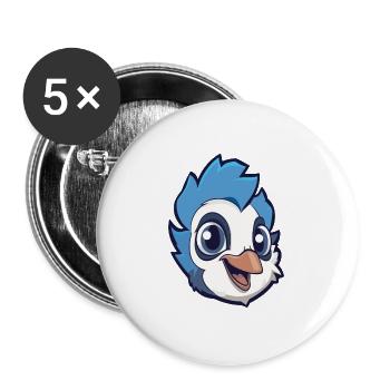 Blauer Eichelhäher Karikatur Kawaii Aquarellillustration - Buttons groß 56 mm (5er Pack) - Weiß - Vorne