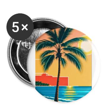 Hanaa Palmen und Strand - Buttons groß 56 mm (5er Pack) - Weiß - Vorne