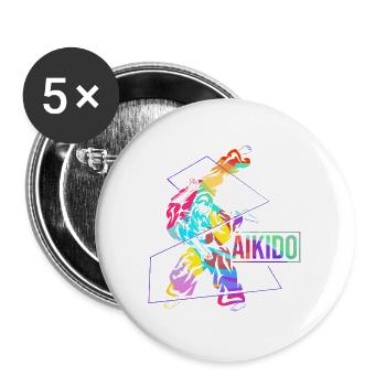 Flinke Aikido Verteidigungstechnik - Buttons groß 56 mm (5er Pack) - Weiß - Vorne