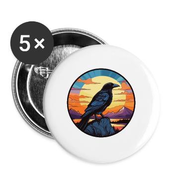 Krähe bunte Aquarell-Karikatur Kawaii-Tier - Buttons groß 56 mm (5er Pack) - Weiß - Vorne