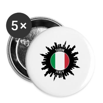 Turin Skyline Italien Flagge Reise Souvenir - Buttons groß 56 mm (5er Pack) - Weiß - Vorne