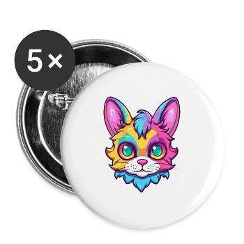 Birma Heilige Katze Rasse Aquarell Karikatur Kawaii - Buttons groß 56 mm (5er Pack) - Weiß - Vorne