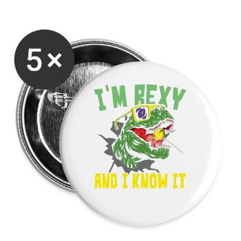Ich bin Rexy und ich weiß es Paläontologe Dinosaur - Buttons groß 56 mm (5er Pack) - Weiß - Vorne
